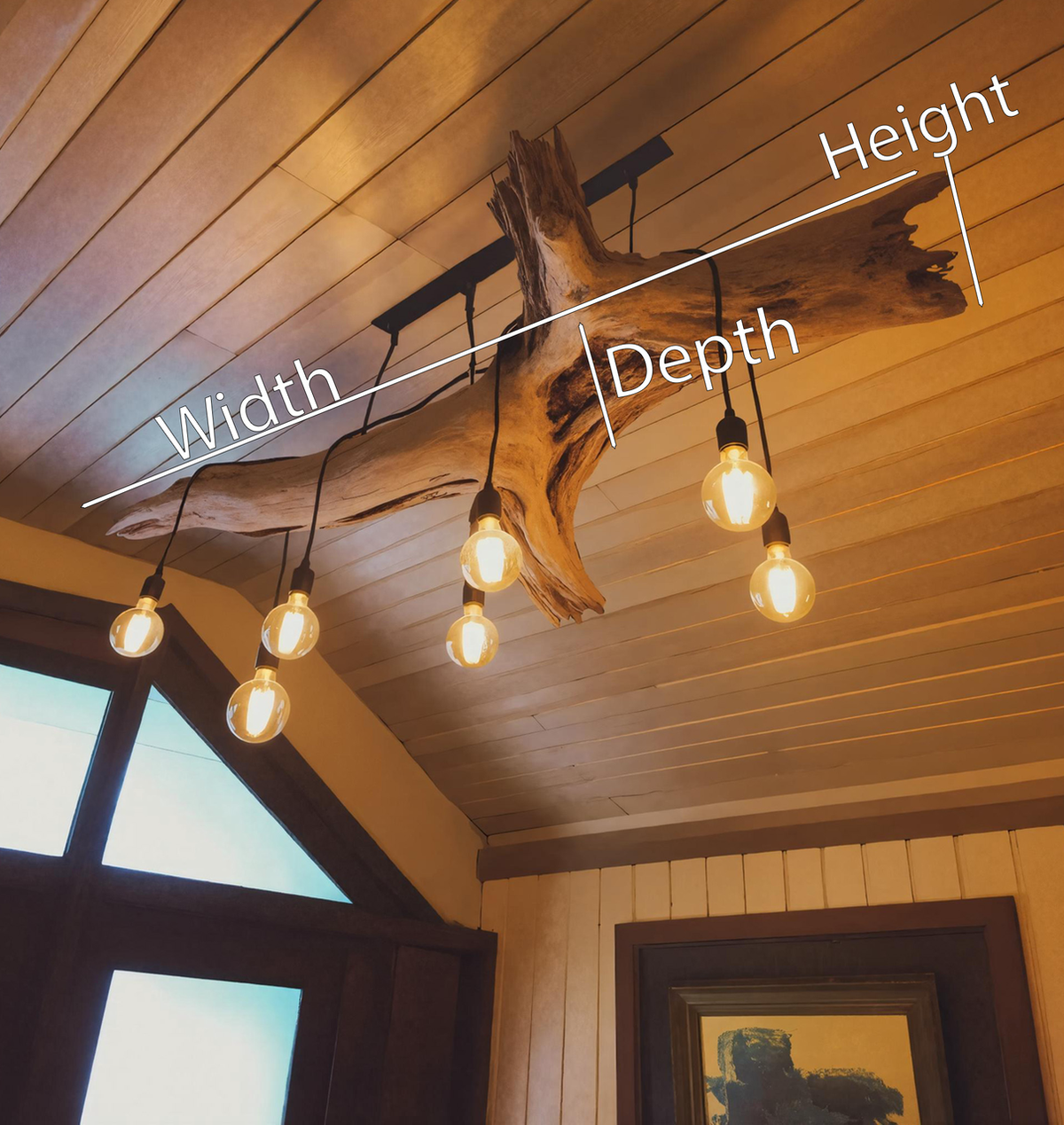 Rustic Log Chandelier With Edison Bulbs For Cabin Or Dining Room