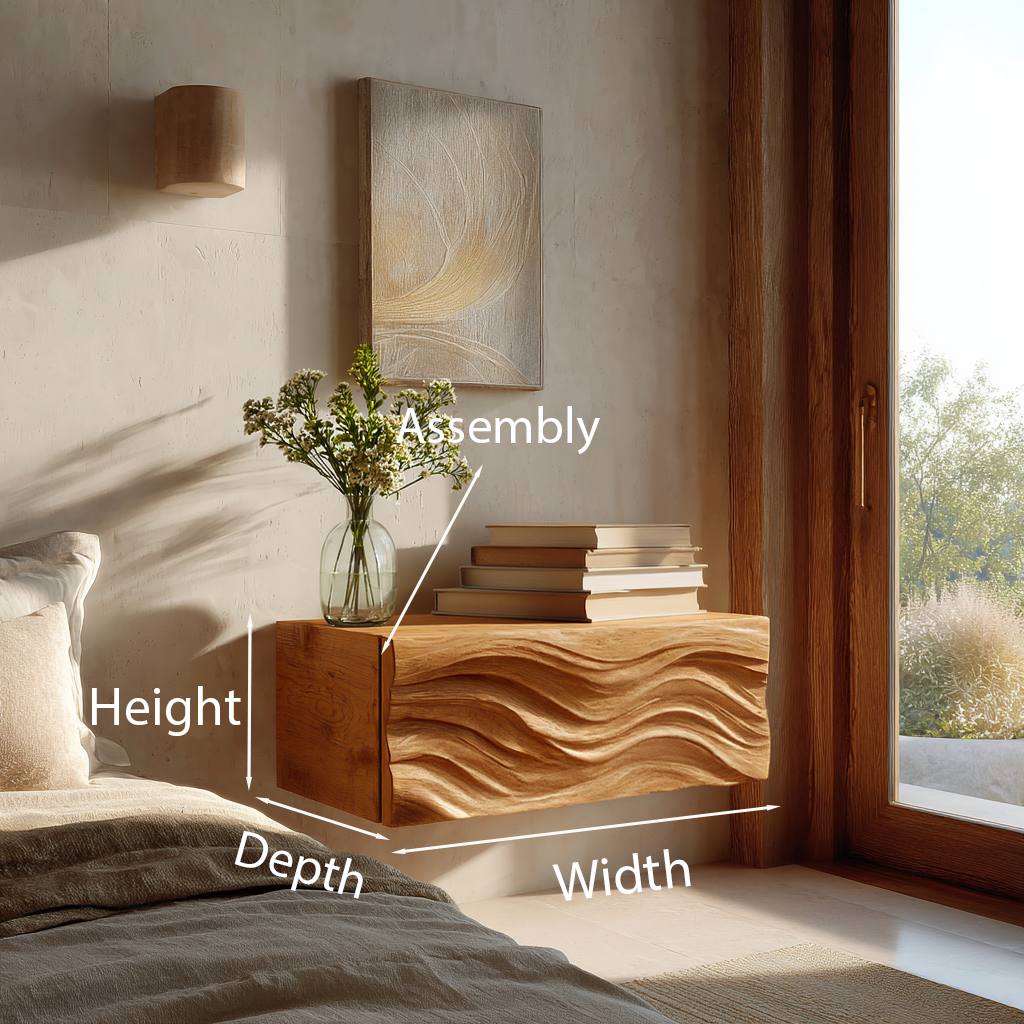 Contemporary Wooden Wall Mounted Nightstand For Bedroom Storage