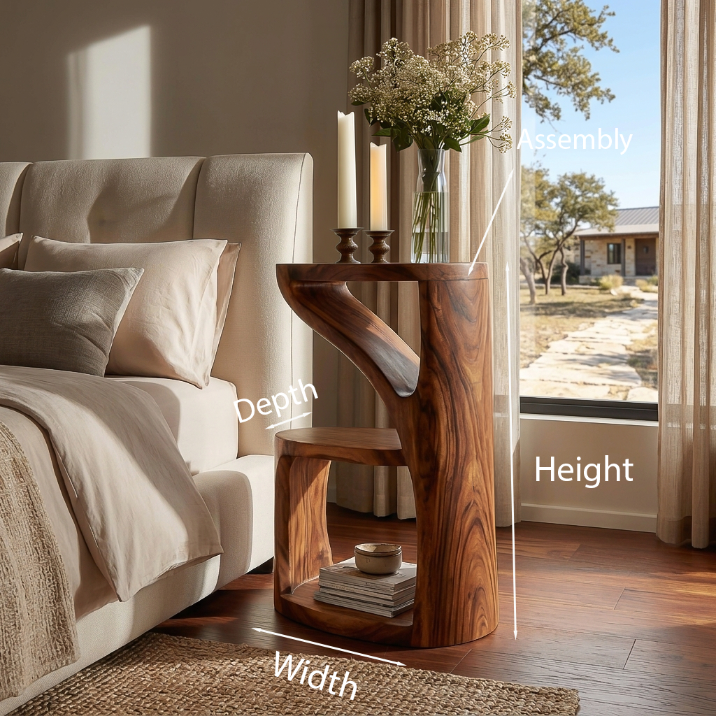 Elegant Wooden Nightstand With Sculptural Two Level For Bedroom