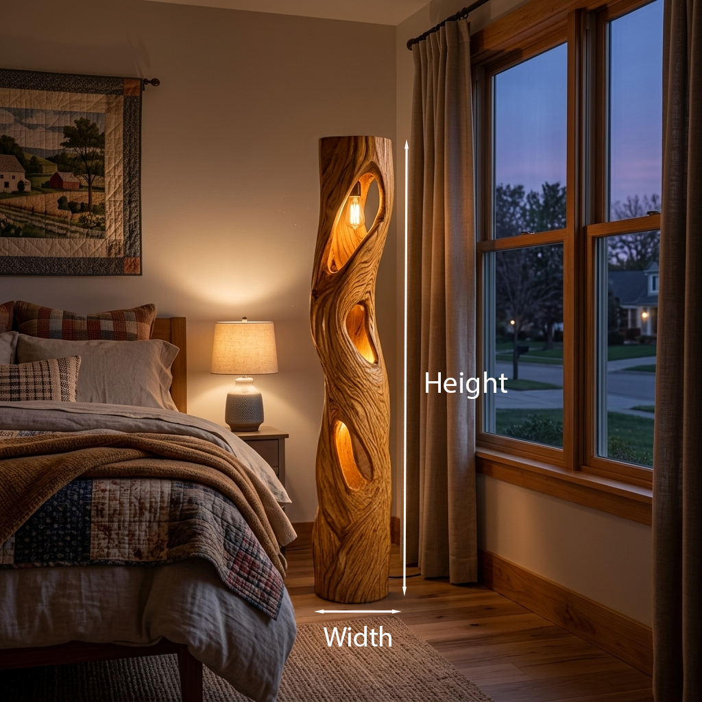 Rustic Sculptural Wooden Floor Lamp For Home Decor