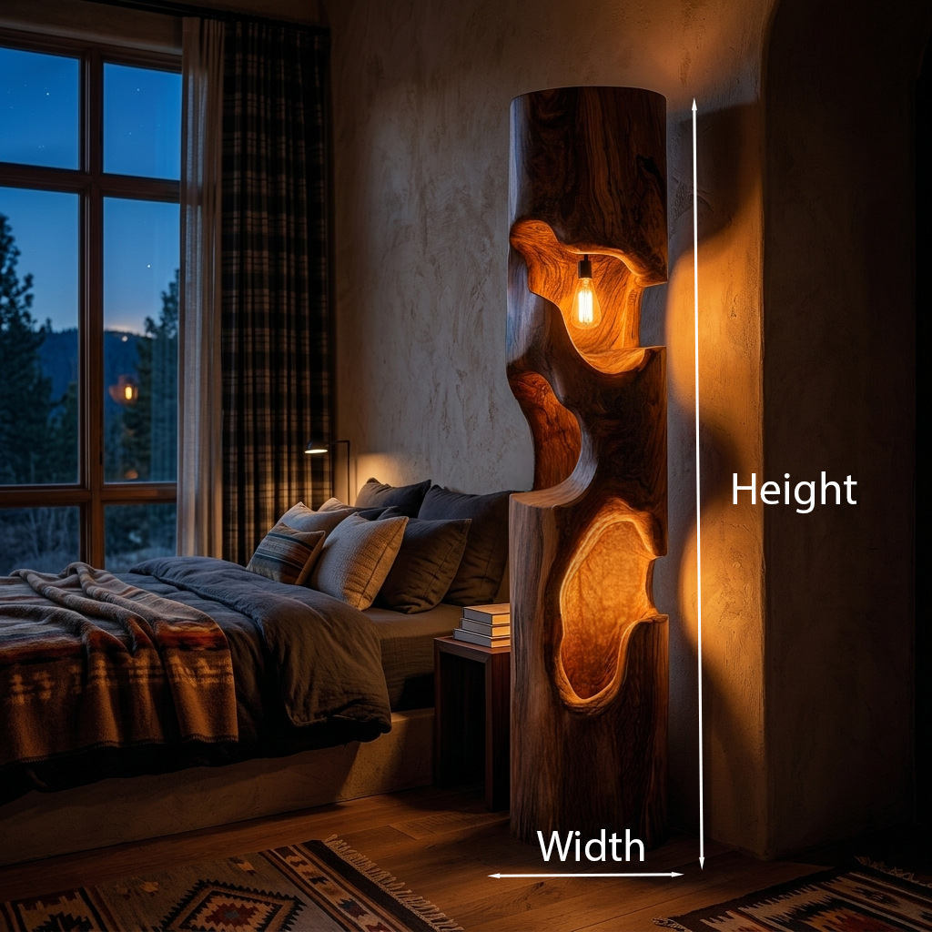 Rustic Wooden Floor Lamp With Sculptural Hollow For Cozy Bedroom
