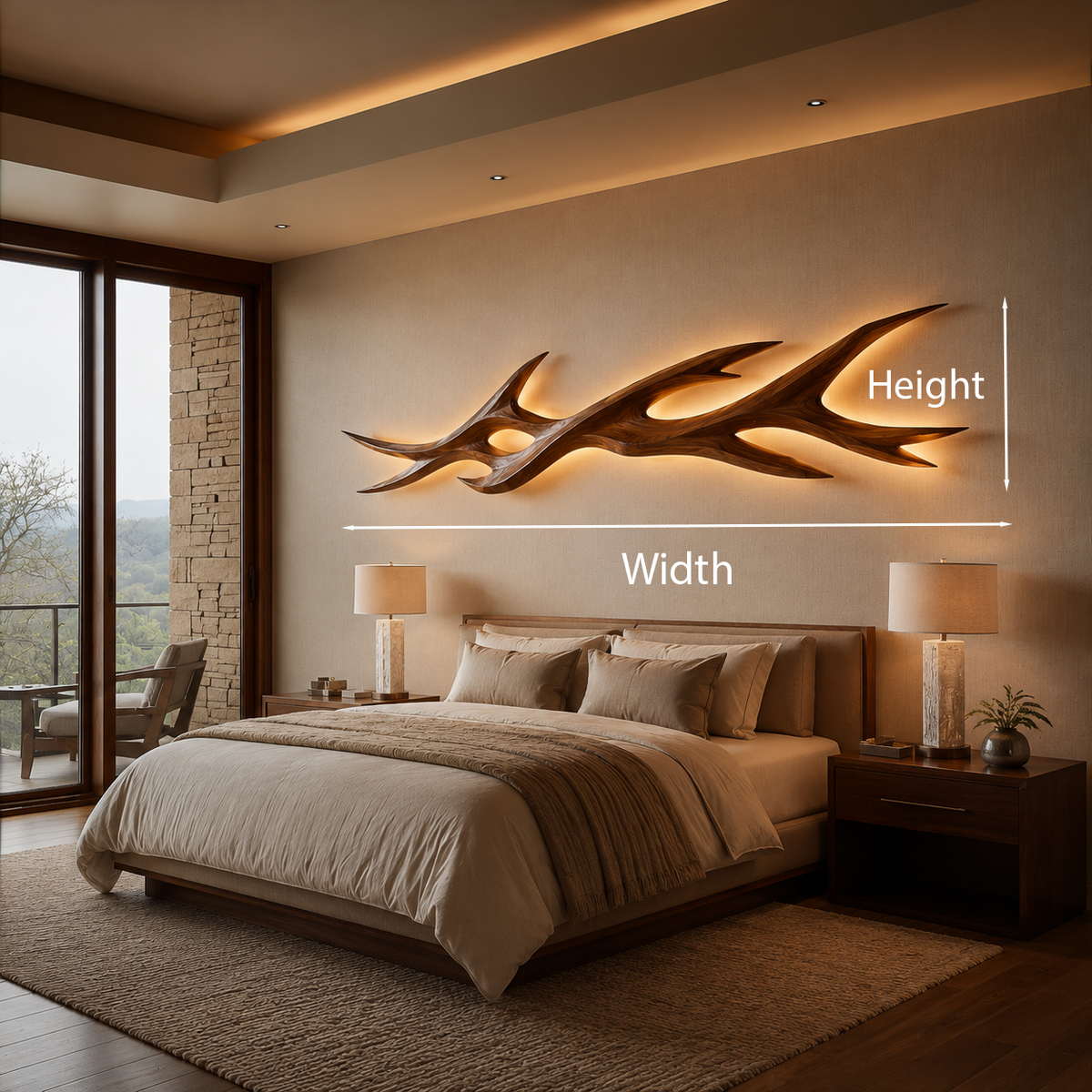 Rustic Wooden LED Wall Sculpture With Branch Form For Bedroom