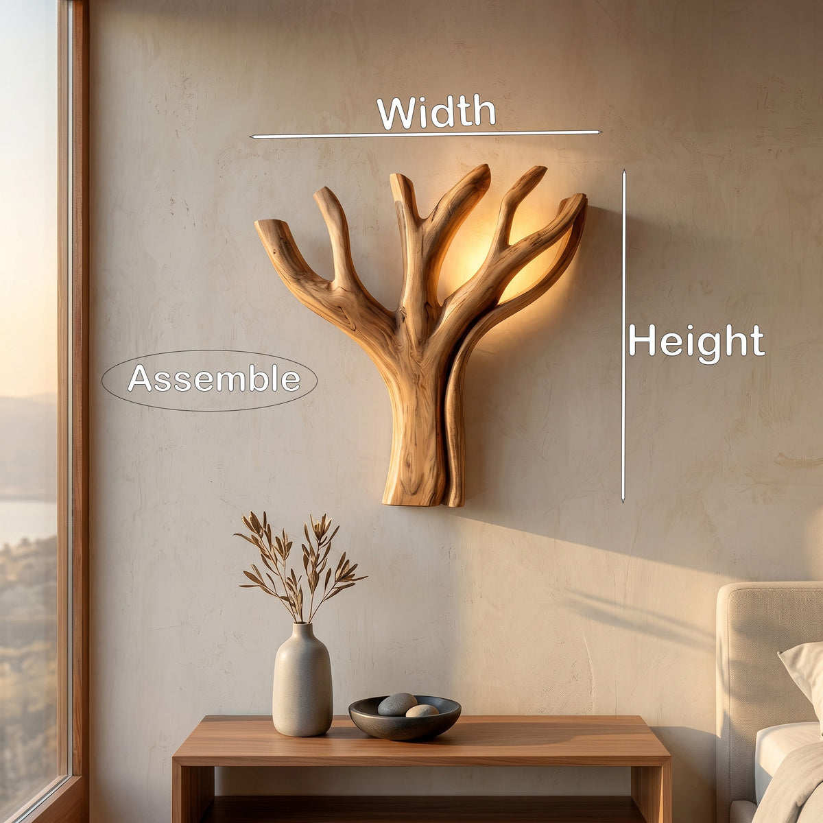 Modern Sculptural Wooden Lamp For Elegant Bedroom Interior