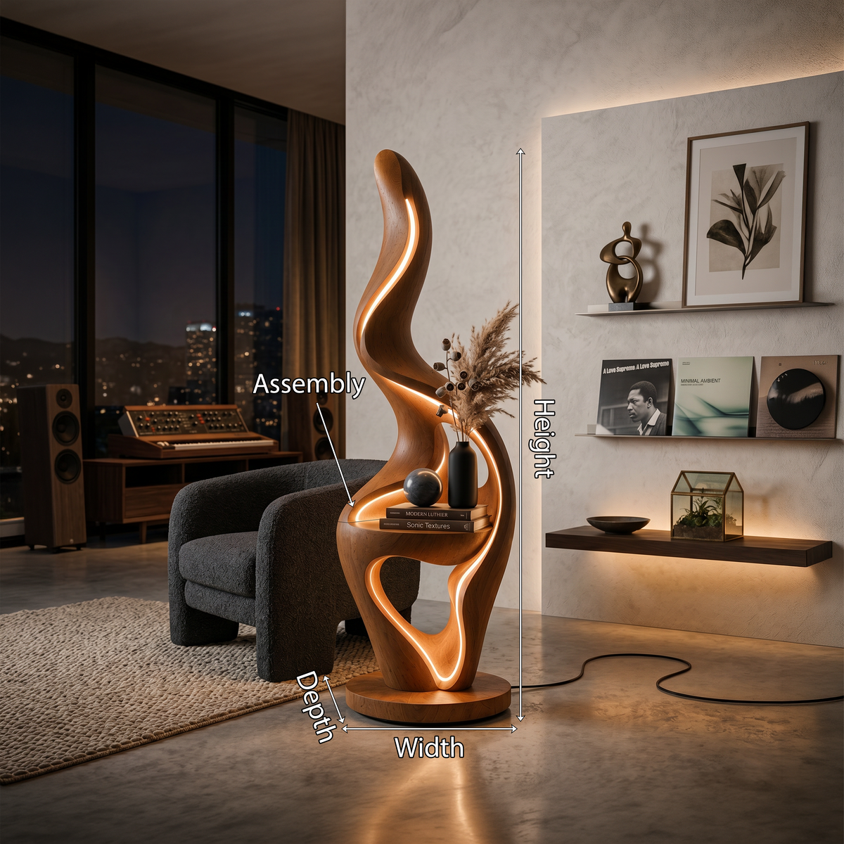 Minimalist Curved Lamp With Table For Bedroom
