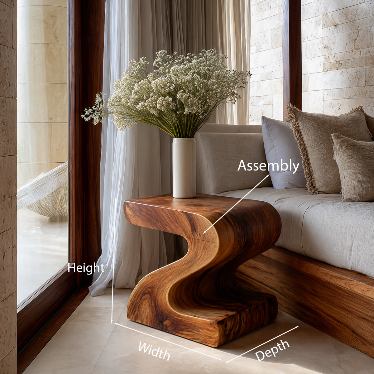 Organic Wooden Nightstand With S-shape For Bedroom Decor