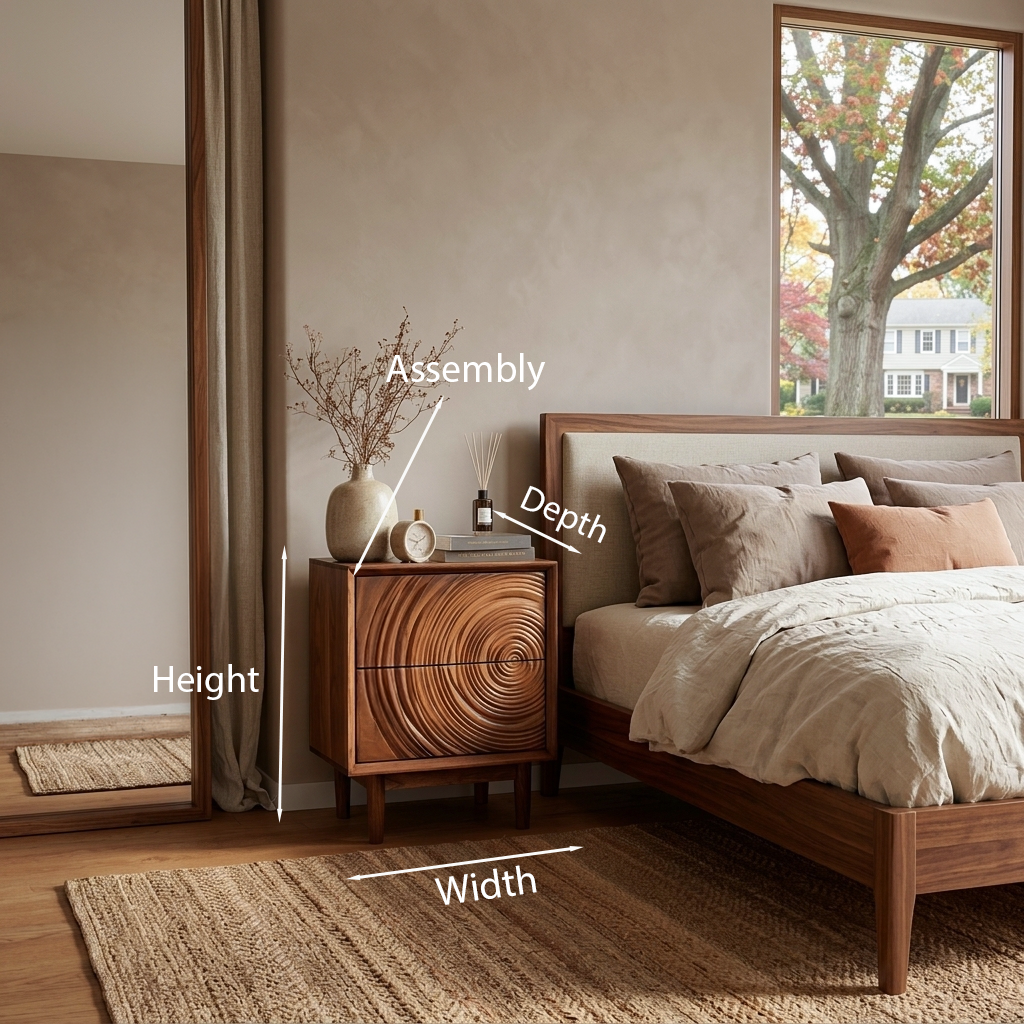 Minimalist Wooden Nightstand With Sculptural Door For Modern Bedroom