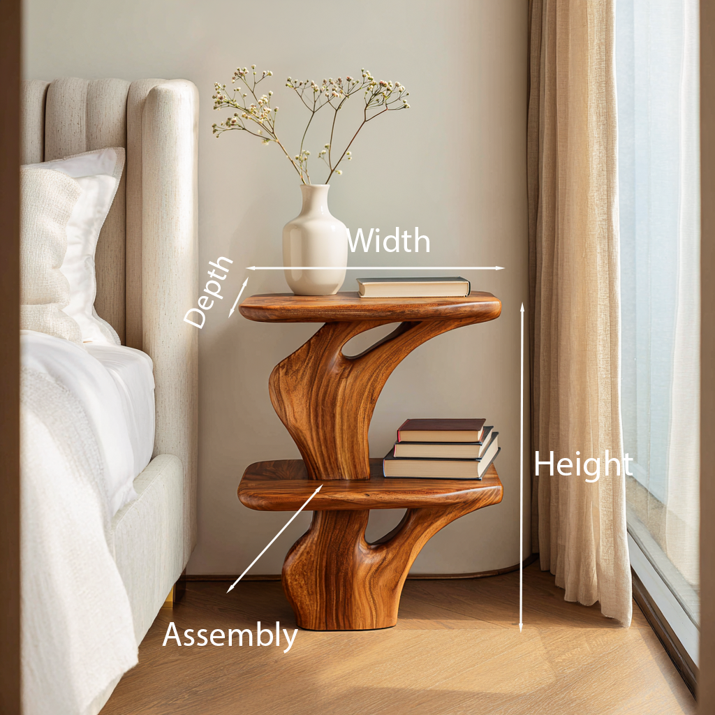 Handcrafted Wooden Nightstand Unique Two Tier Design For Bedroom