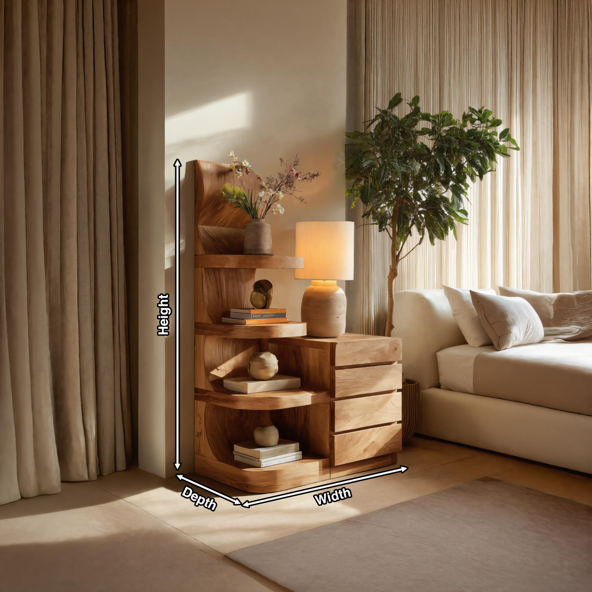 Modern Nightstand With Shelves And Drawers For Bedroom