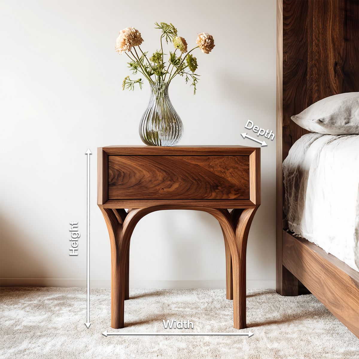 Modern Arch Leg Nightstand With Drawer For Bedroom