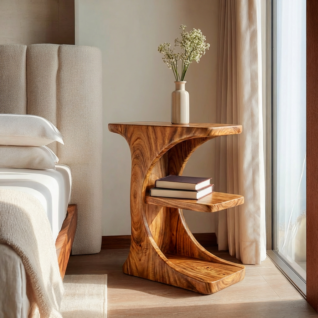 Contemporary Wooden Nightstand With Storage Levels For Bedroom