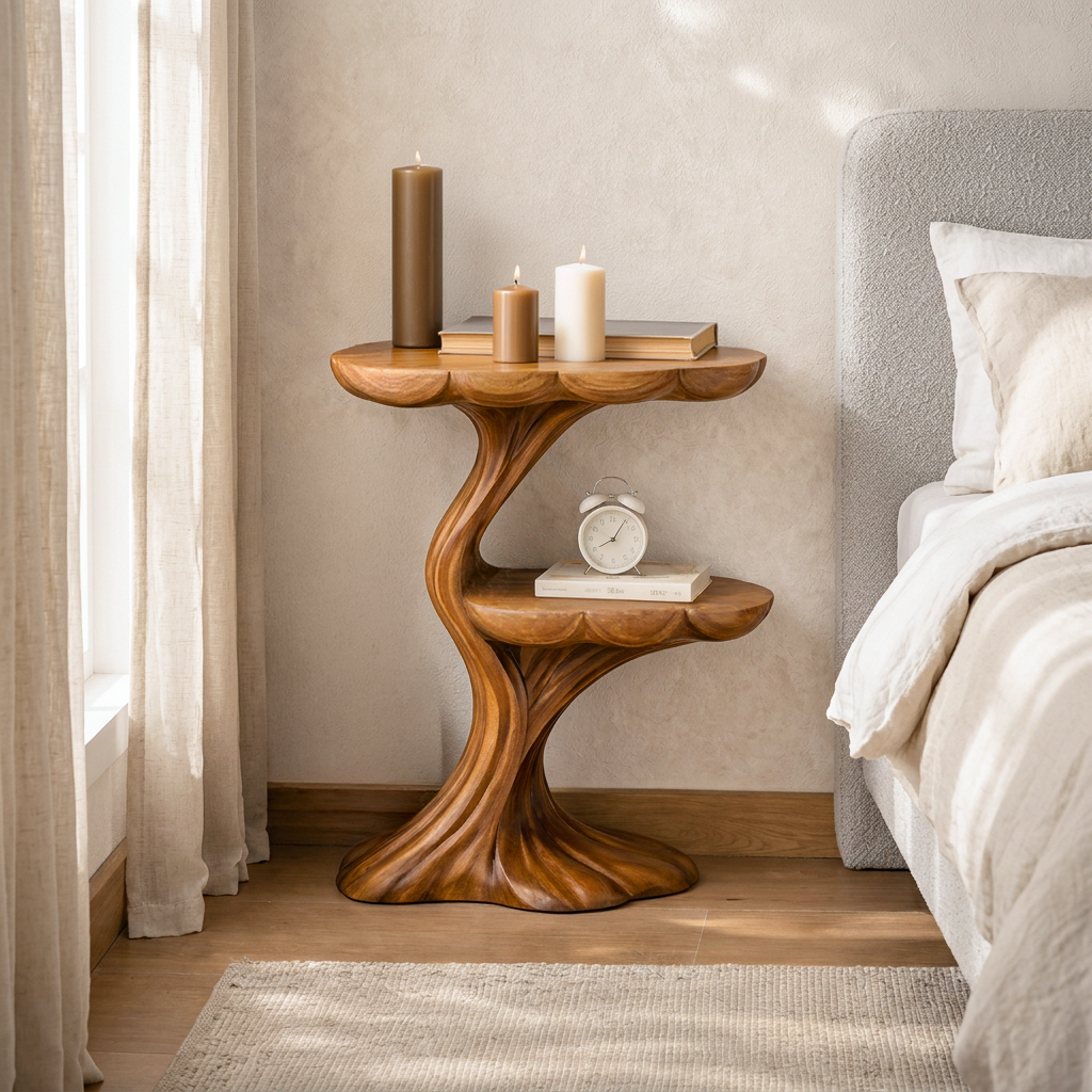 Handcrafted Wooden Nightstand Organic Branch Design For Bedroom
