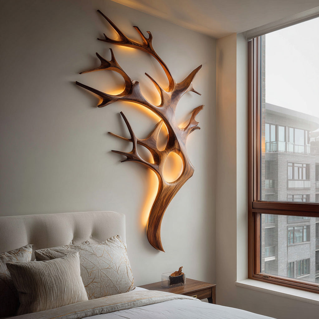 Contemporary Wooden Tree Wall Light For Bedroom
