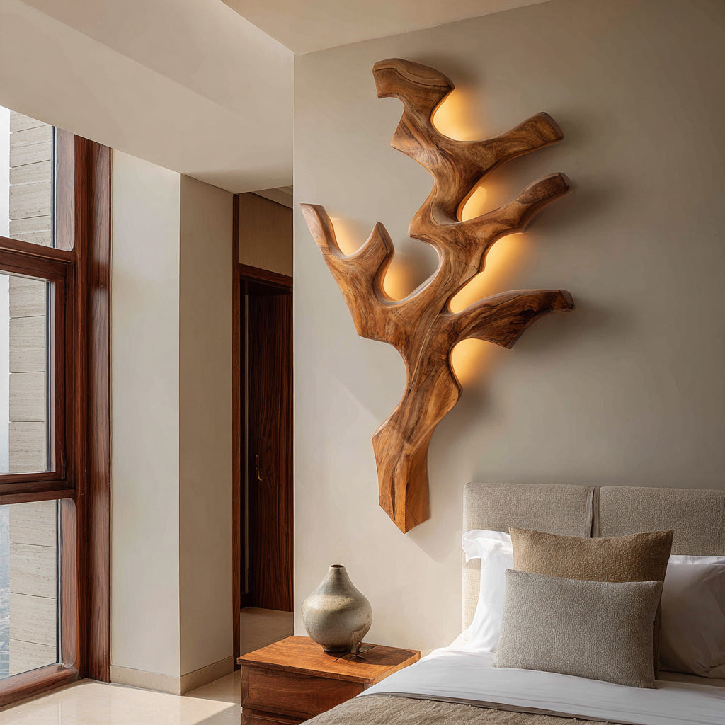Contemporary Natural Wood Wall Light For Minimalist Bedroom