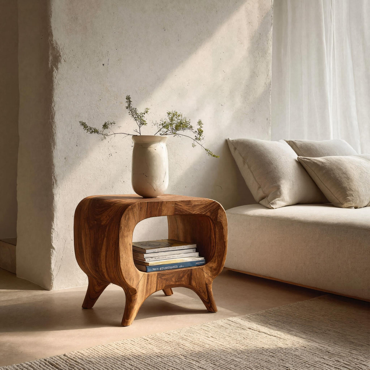 Modern Wood Nightstand With Rounded Edges For Bedroom