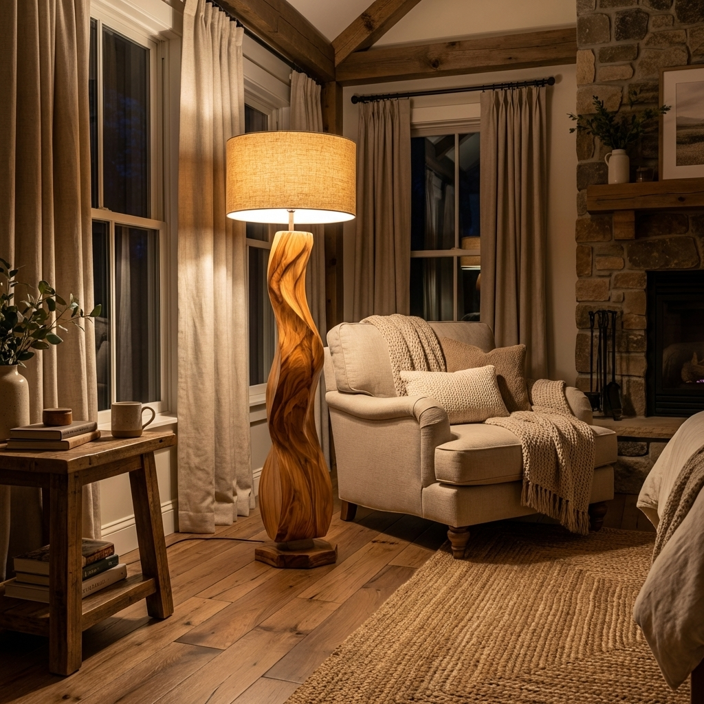 Modern Wood Floor Lamp Sculptural Design For Living Room