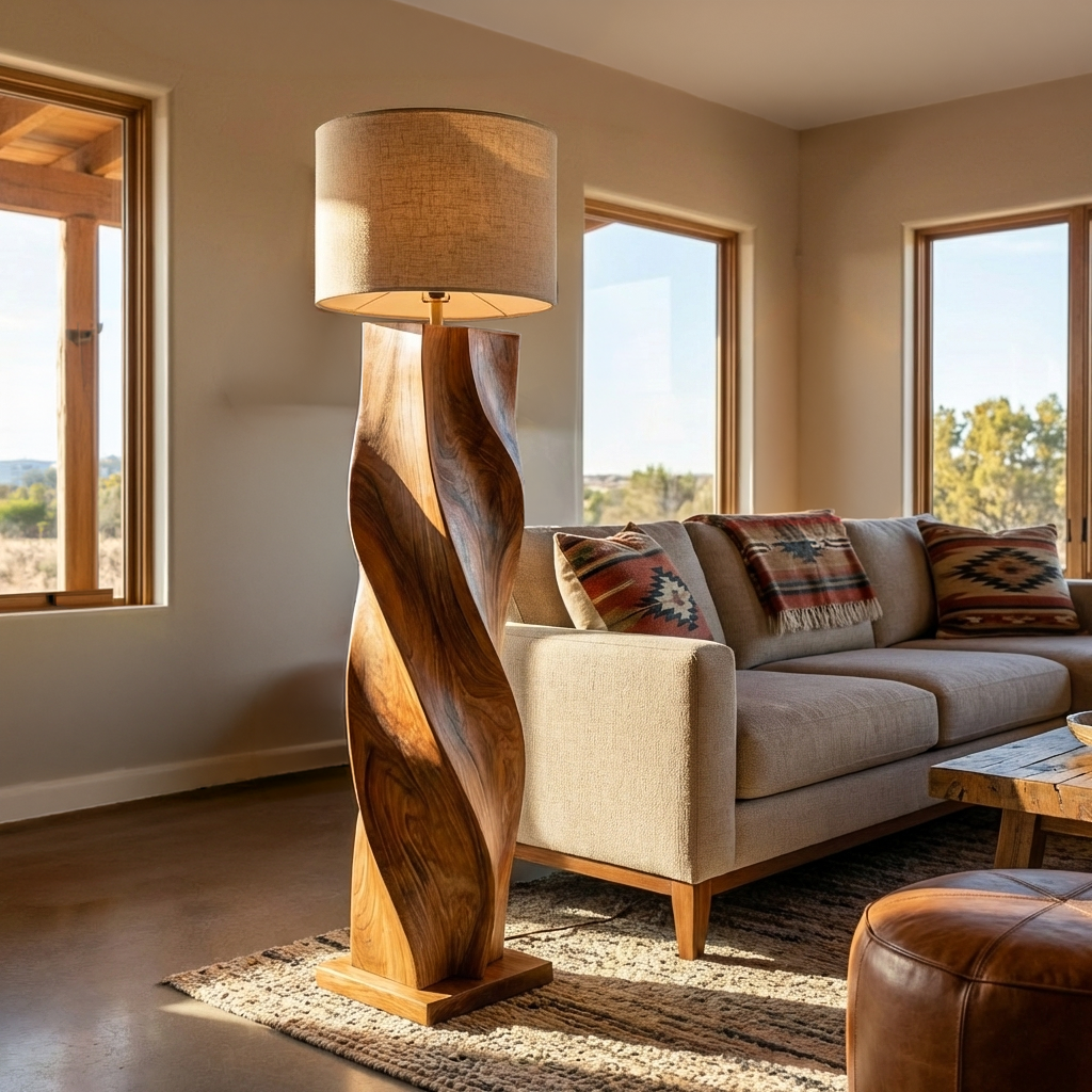 Organic Wooden Floor Lamp Twisted Design For Bedroom