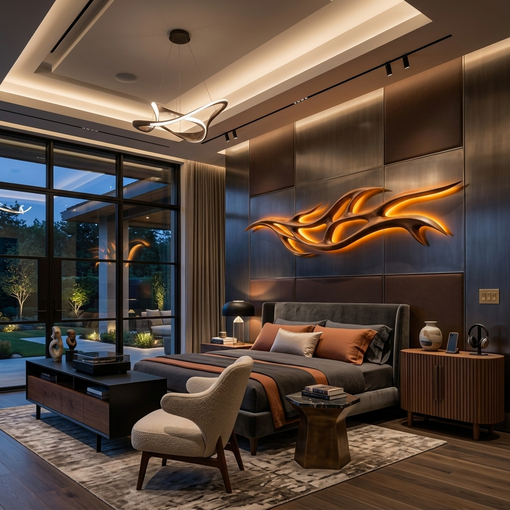 Organic Carved Wood LED Wall Sculpture Branch Design For Above Bed Decor