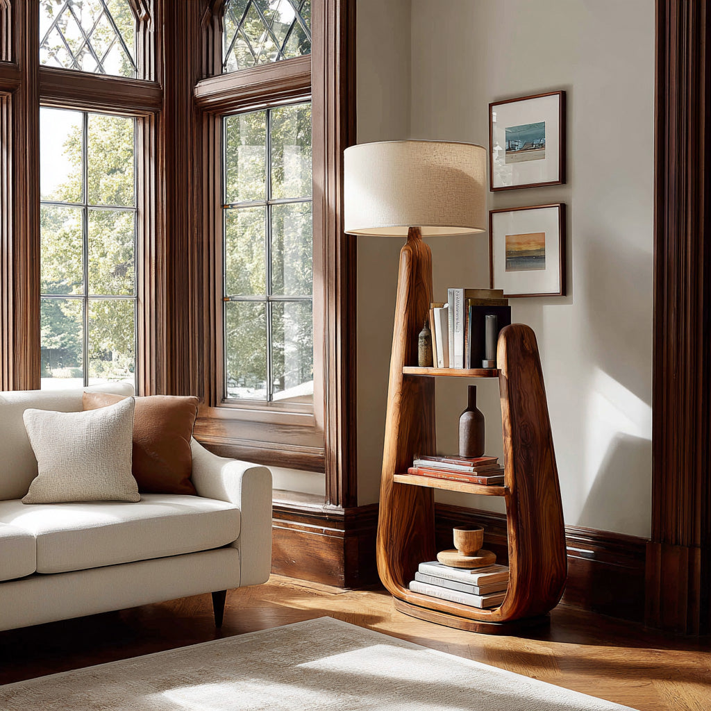 Mid Century Floor Lamp With Unique Integrated Shelving For Interior