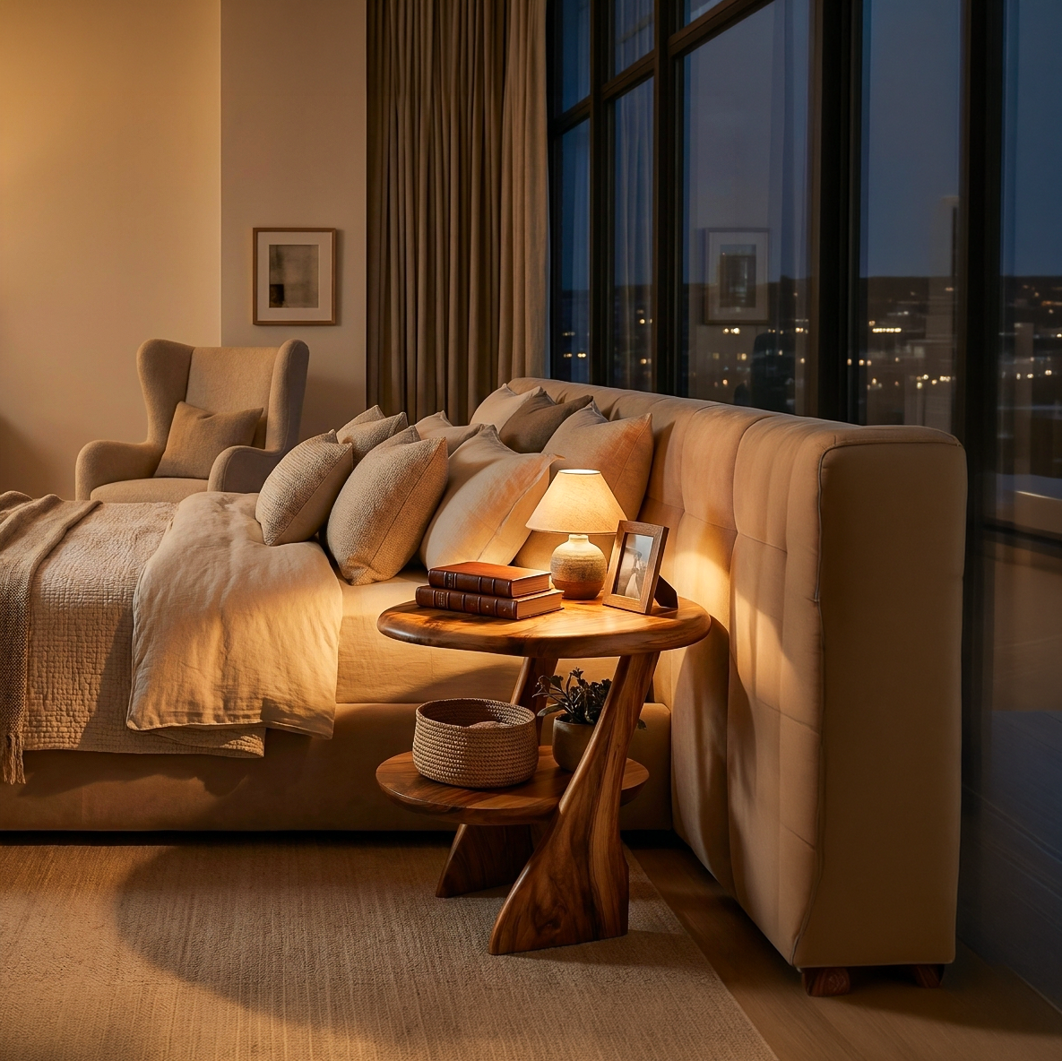 Modern Wood Nightstand With 2 Tiers For Bedroom