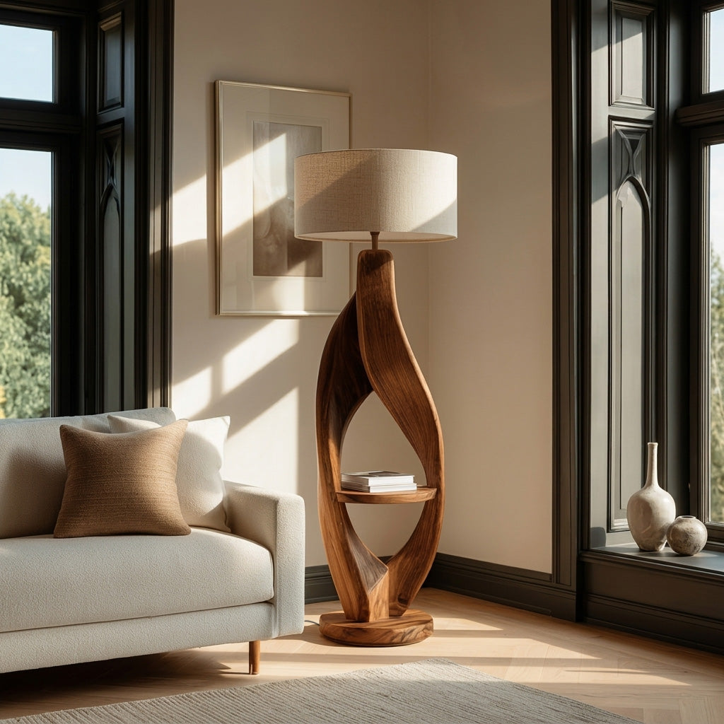 Organic Style Floor Lamp Natural Wood For Living Decor