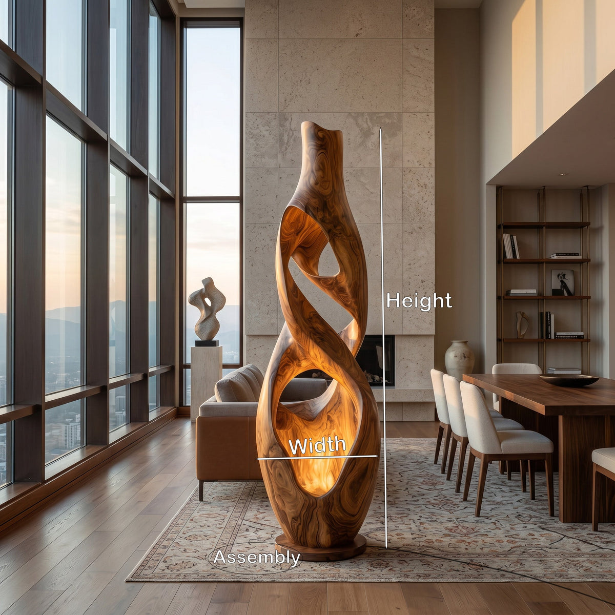 Minimalist Carved Wooden Floor Lamp For Corner Living Room