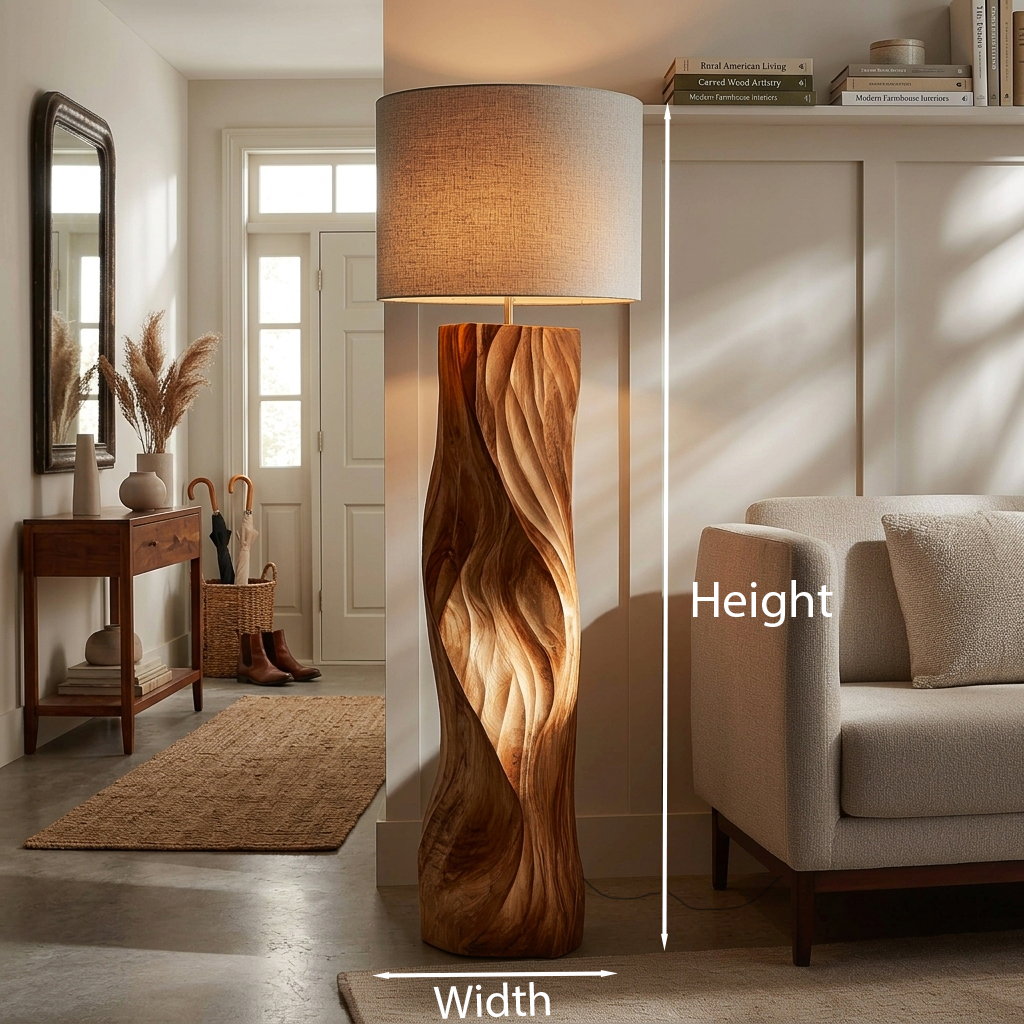 Contemporary Wood Floor Lamp Sculptural Design For Home Lobby