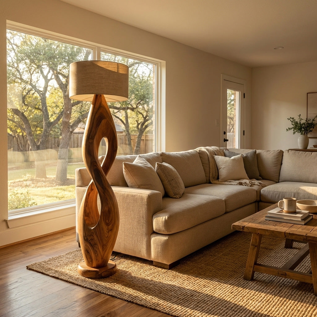 Modern Twisted Wooden Floor Lamp For Living Room
