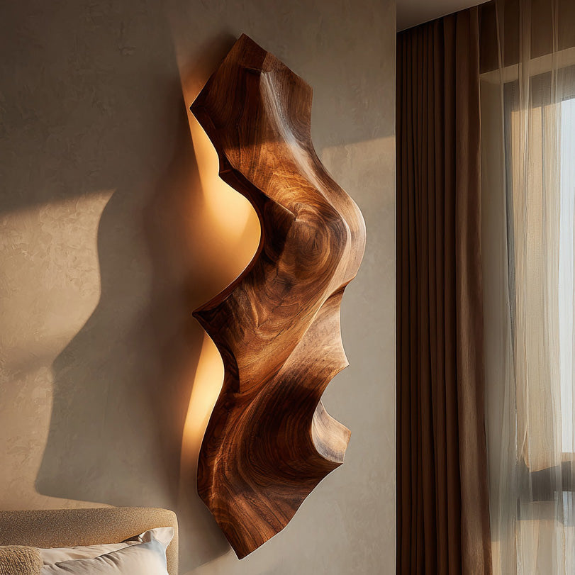 Contemporary Sculptural Wood Wall Light For Bedroom Decor