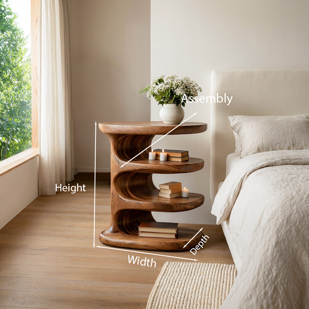 Wooden Nightstand Multi Layer Design For Modern Bedroom