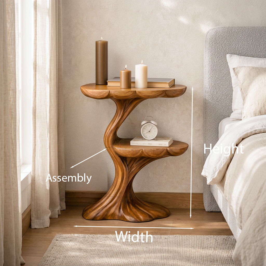 Handcrafted Wooden Nightstand Organic Branch Design For Bedroom