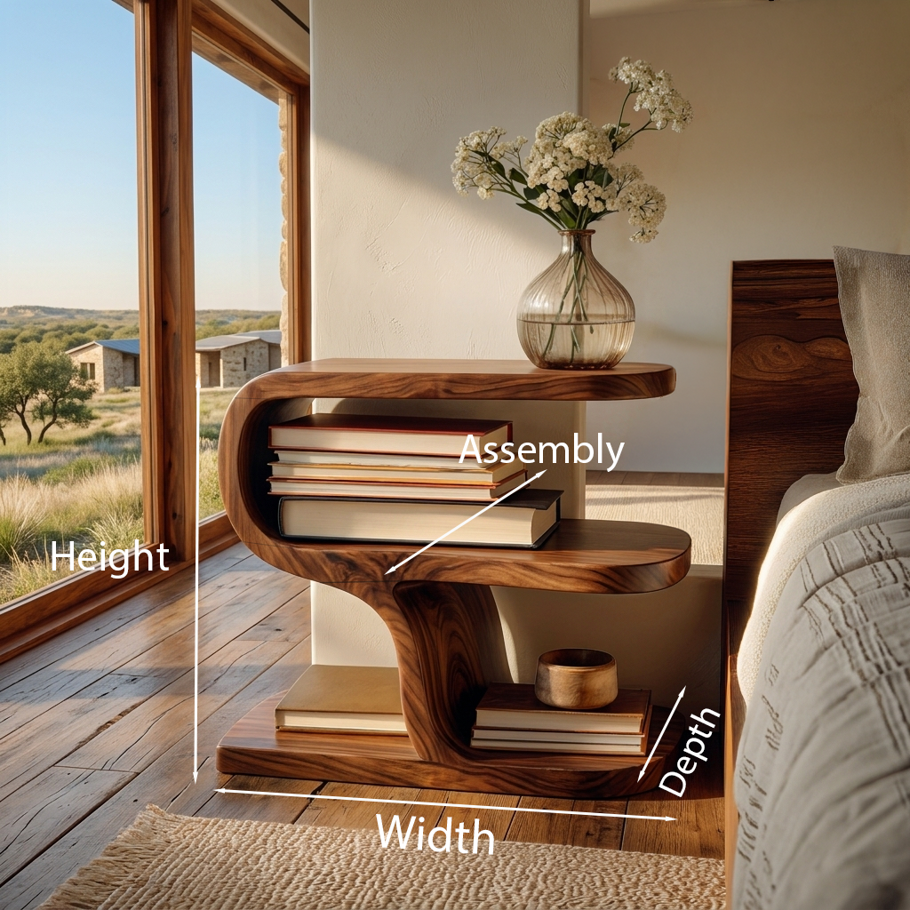 Wooden Nightstand With Sculptural Tier For Cozy Bedroom