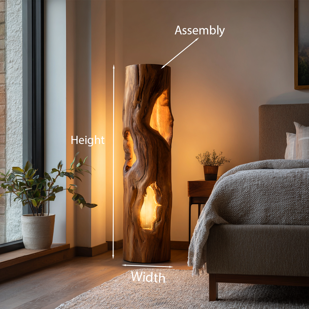 Handcrafted Wooden Floor Lamp With Multi Hollow For Home Decor
