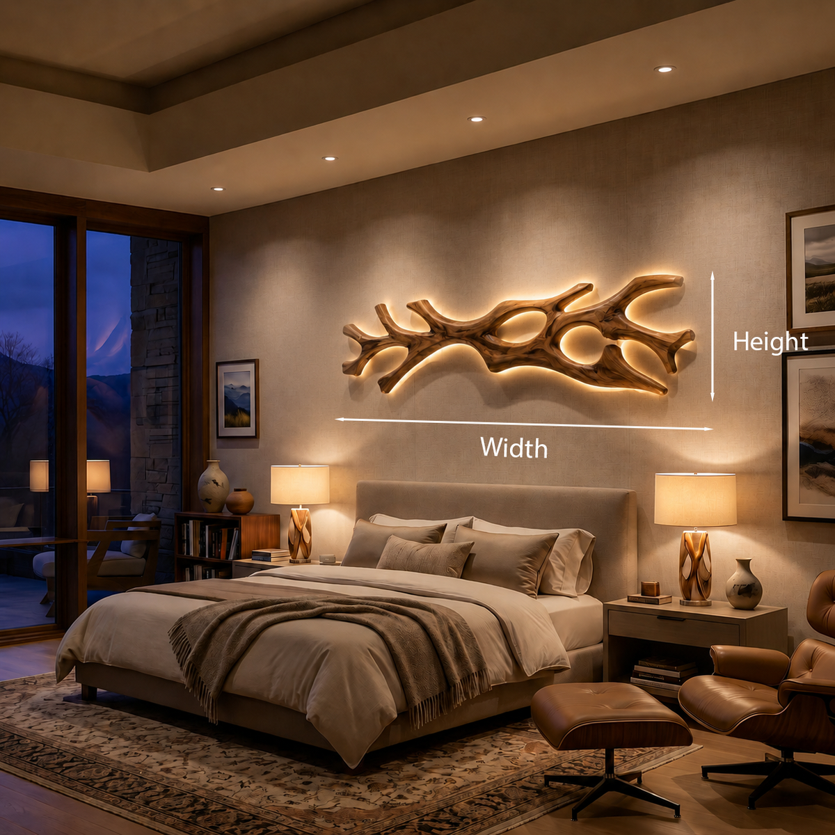 Wooden LED Wall Sculpture Flowing Organic Root Design For Above Bed Decor