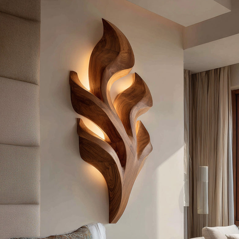Organic Leaf Wooden Wall Lamp For Bedroom Decor
