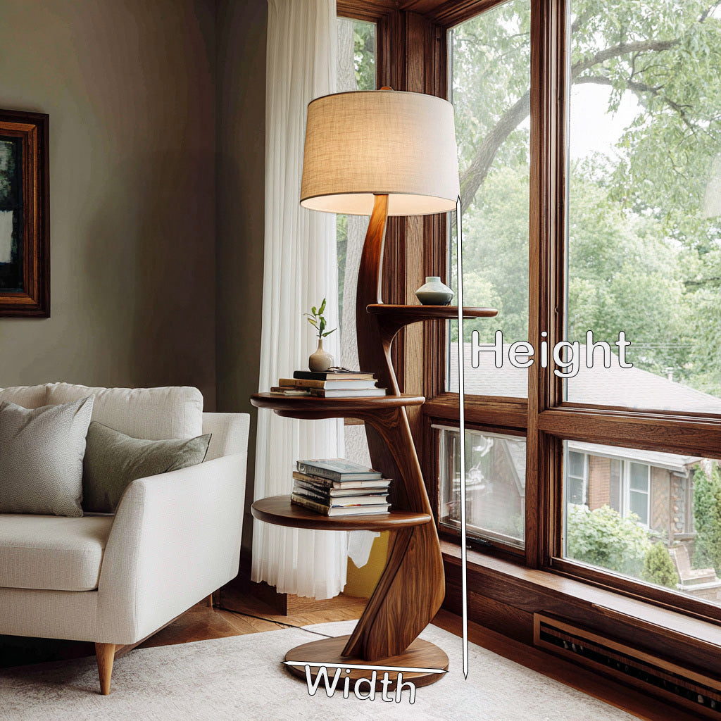 Contemporary Wooden Floor Lamp With Shelf For Living Room