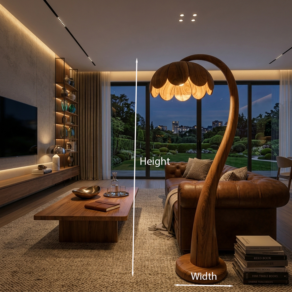 Wooden Floor Lamp With Flower-shaped Lampshade For Bedroom