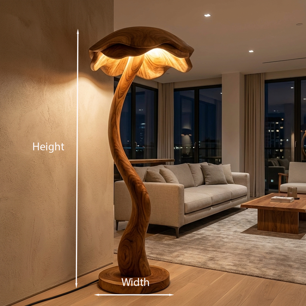 Modern Wooden Floor Lamp With Sculptural Lampshade For Home Decor