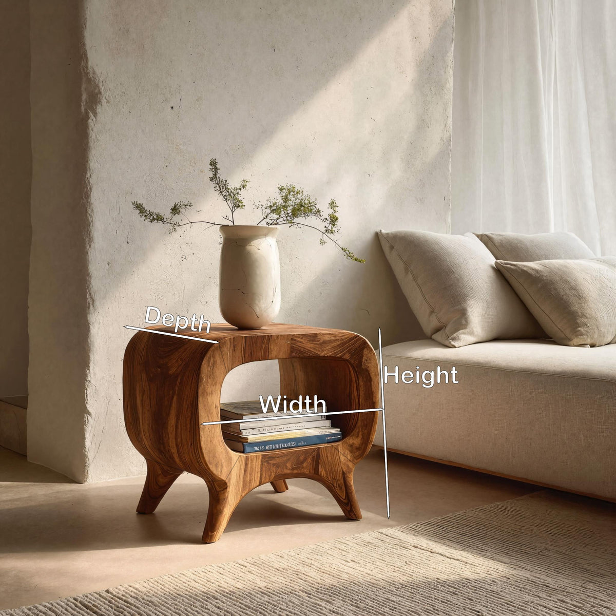 Modern Wood Nightstand With Rounded Edges For Bedroom