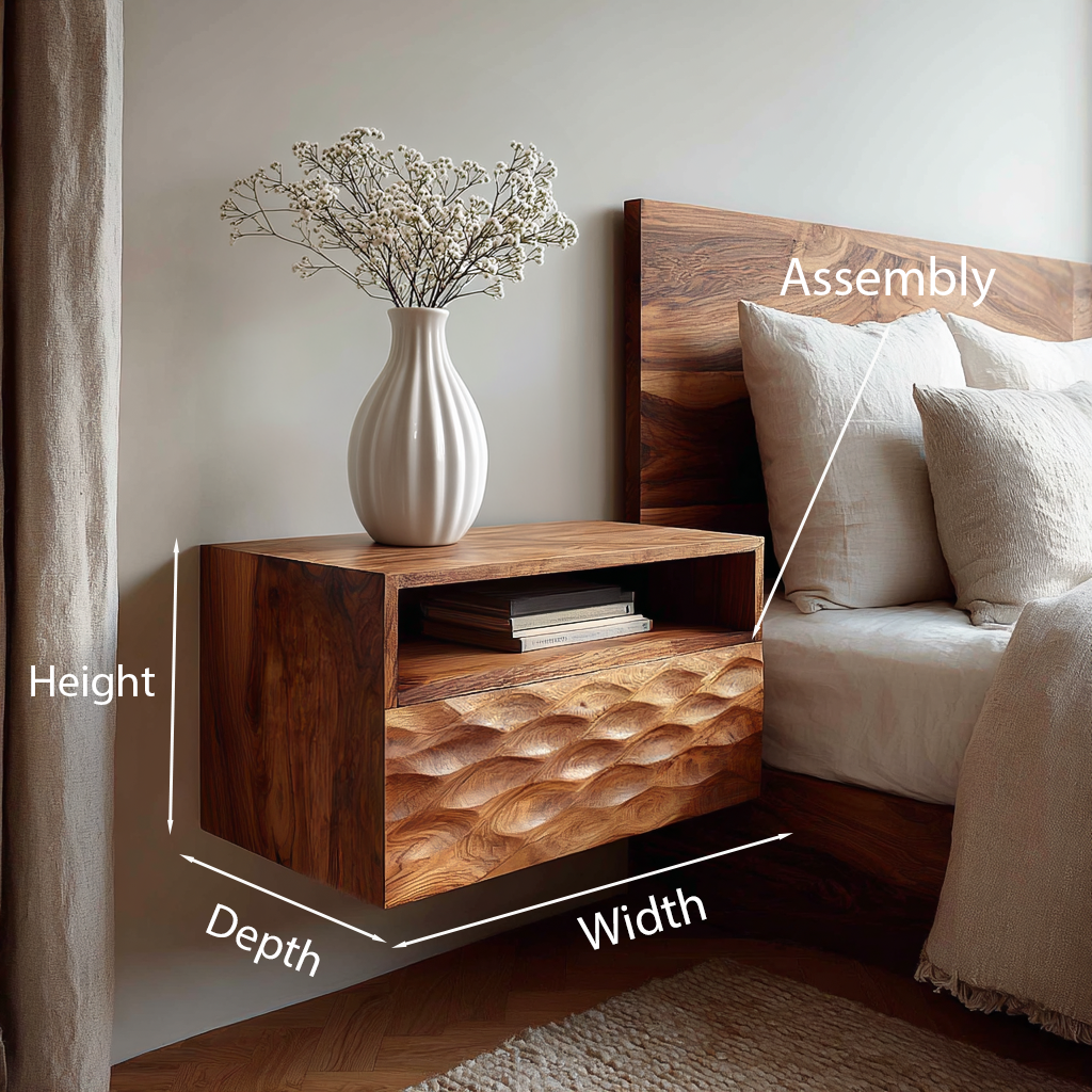 Modern Wooden Wall Mounted Nightstand With Open Shelf For Bedroom
