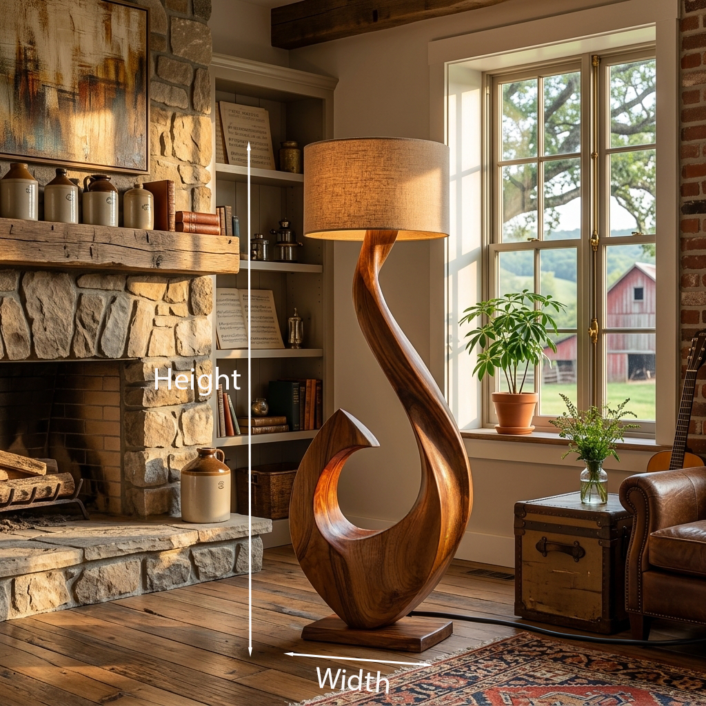 Contemporary Wooden Floor Lamp Curved Shape For Lounge Area