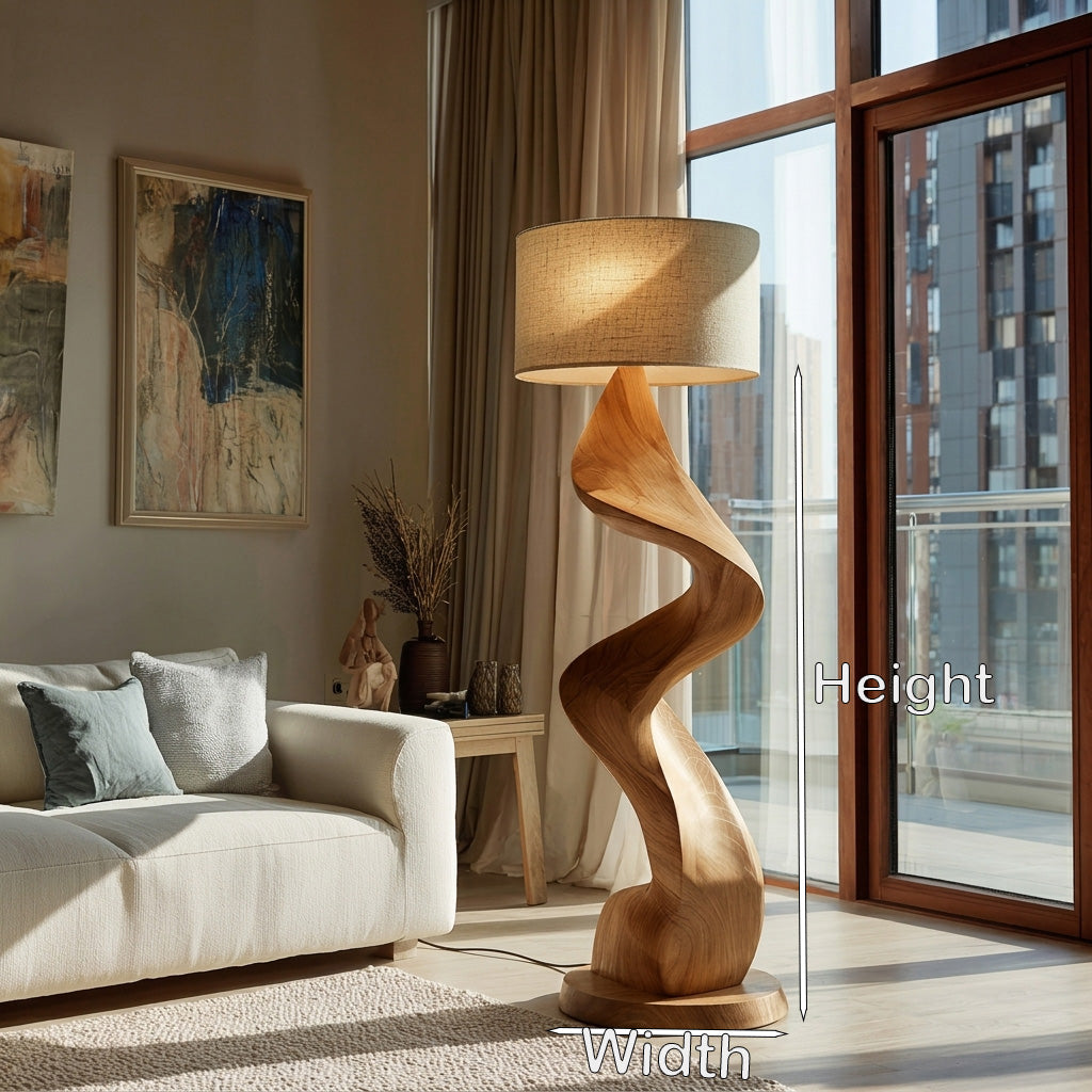 Modern Natural Wood Sculptural Floor Lamp For Living Room Decor