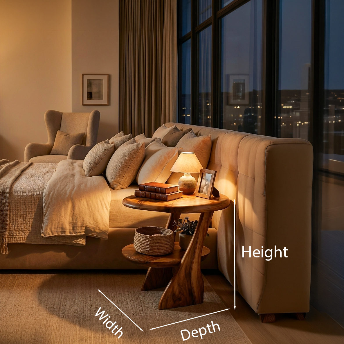 Modern Wood Nightstand With 2 Tiers For Bedroom