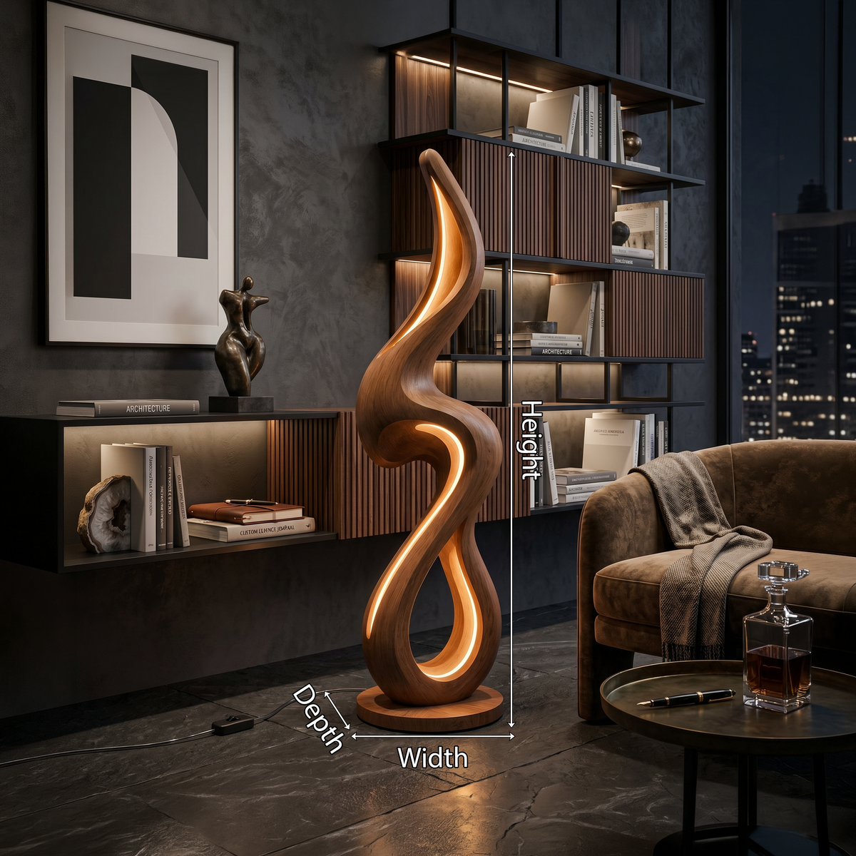 Minimalist Curved Lamp With Shelf For Lounge
