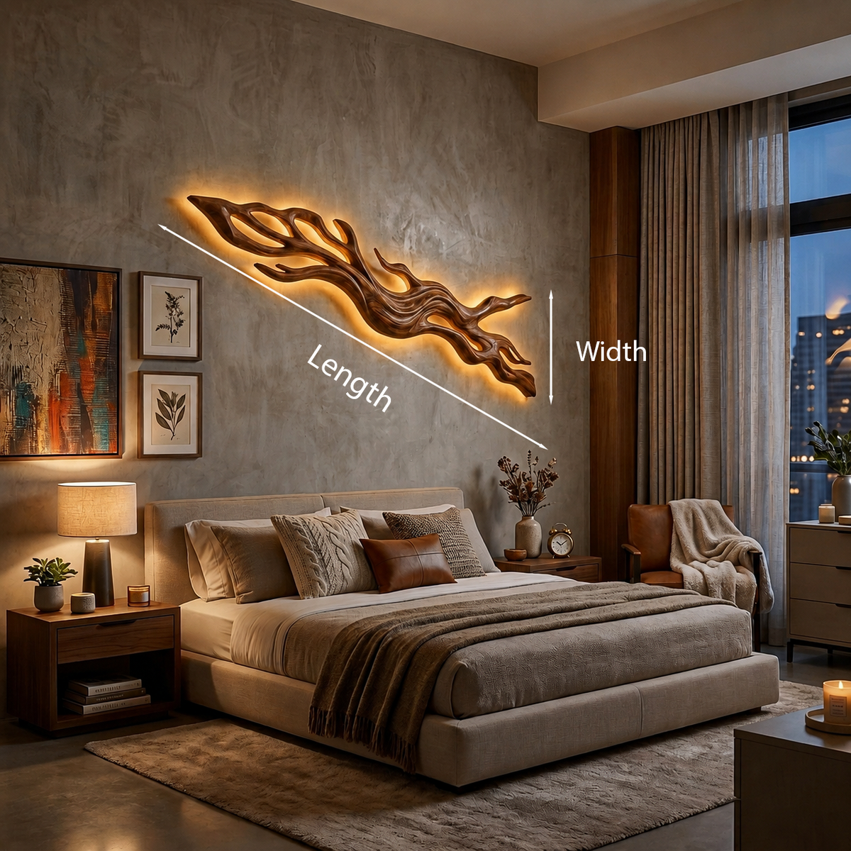 Rustic Wood LED Wall Sculpture With Undulating Shape For Bedroom Decor