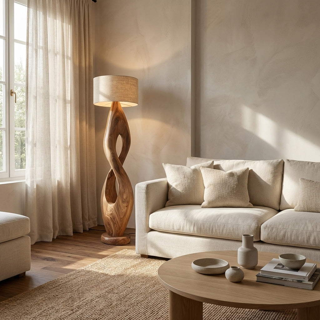 Modern Twisted Wooden Floor Lamp For Living Room