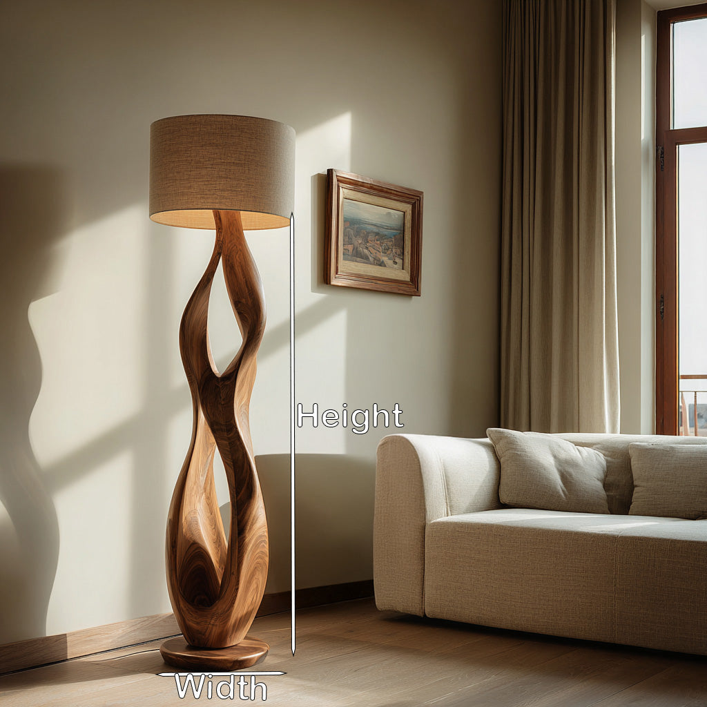 Minimalist Wooden Lamp With Drum Shade For Bedroom