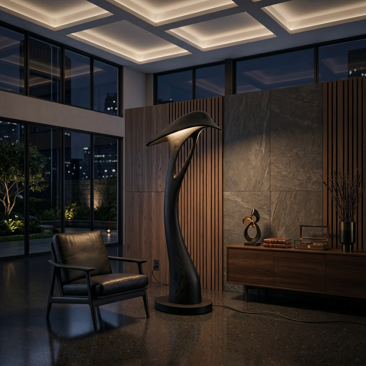 Organic Leaf Curve Floor Lamp For Reading Nook