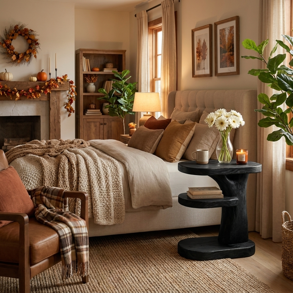 Organic Wooden Nightstand With Storage Shelf For Bedroom