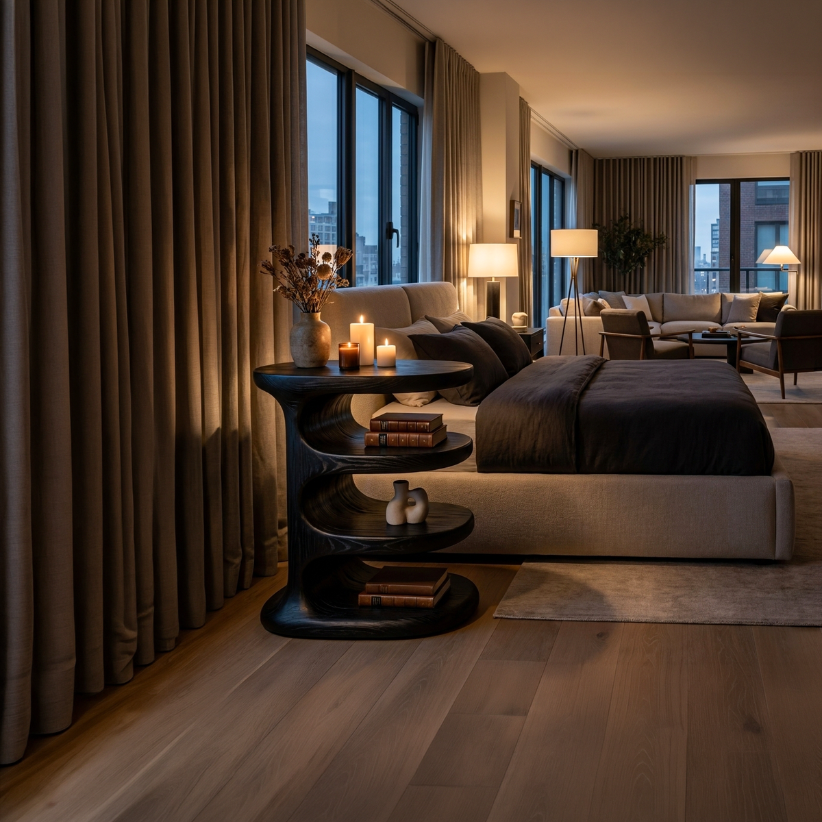 Wooden Nightstand Multi Layer Design For Modern Bedroom