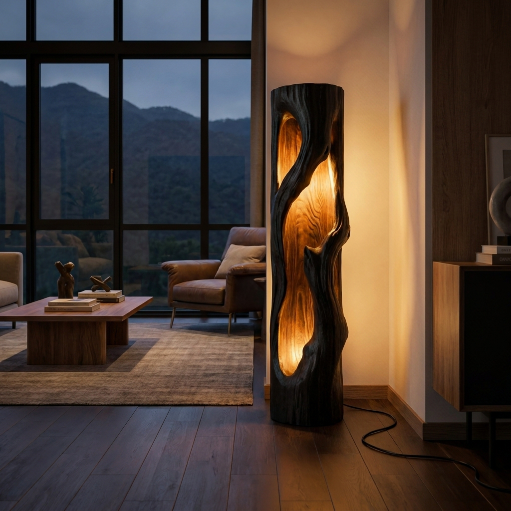 Rustic Natural Wood Floor Lamp For Statement Living Room